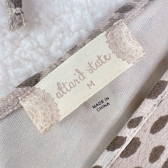 Altar'd State Dress Womens Medium Tan Brown Dot Boho Ruffle Tiered Flare Sleeve - Picture 5 of 13